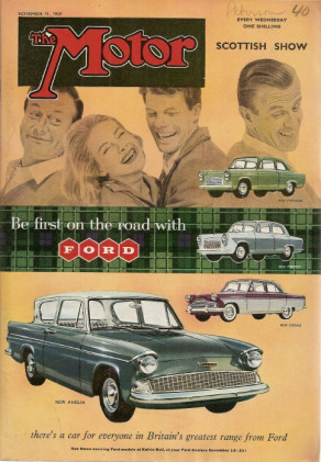 THE MOTOR 1959 NOV 11 - STIRLING MOSS, RILEY SIXTY EIGHT, ANGLIA